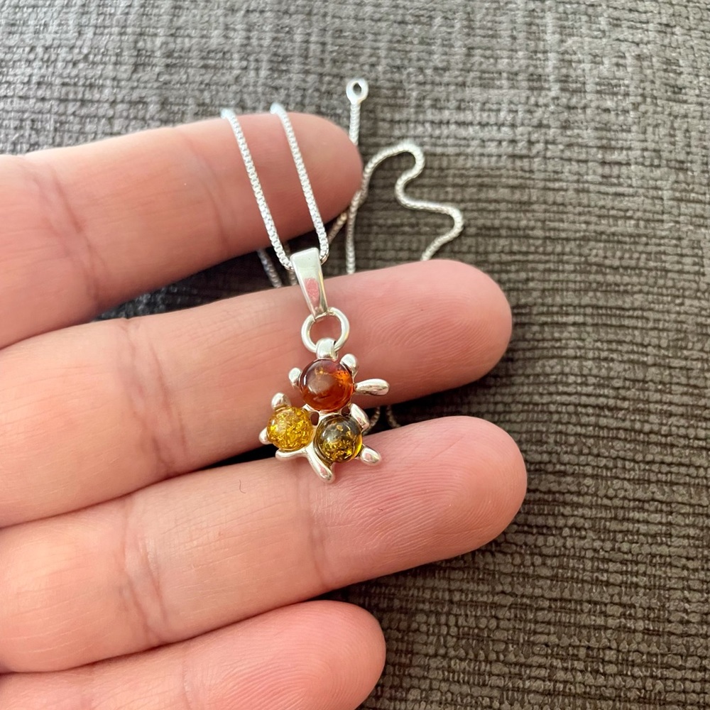 Sterling silver multi amber flower necklace